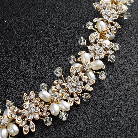 Bridal Headpiece Flower Design Gold Hair Accessory Wedding Headband main image 6